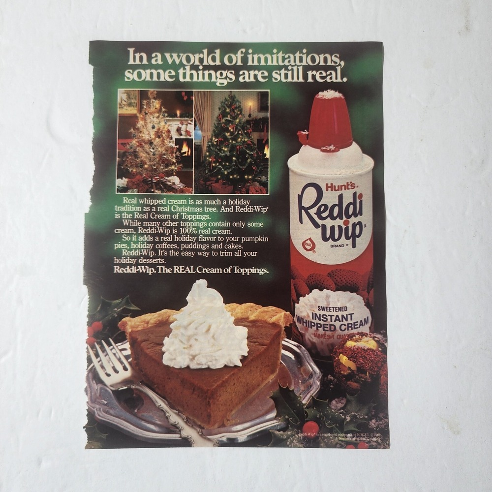 Vintage 1983 Reddi-Wip Print Ad Pumpkin Pie Christmas Holiday Clipping 8x10.5